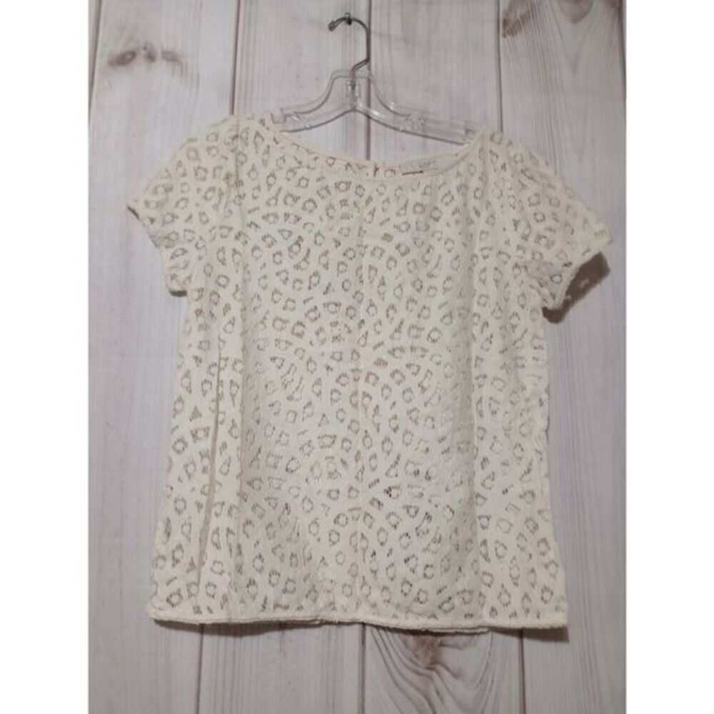 Loft Shirt Ladies Small Ivory Lace Short Sleeve Round Neck‎